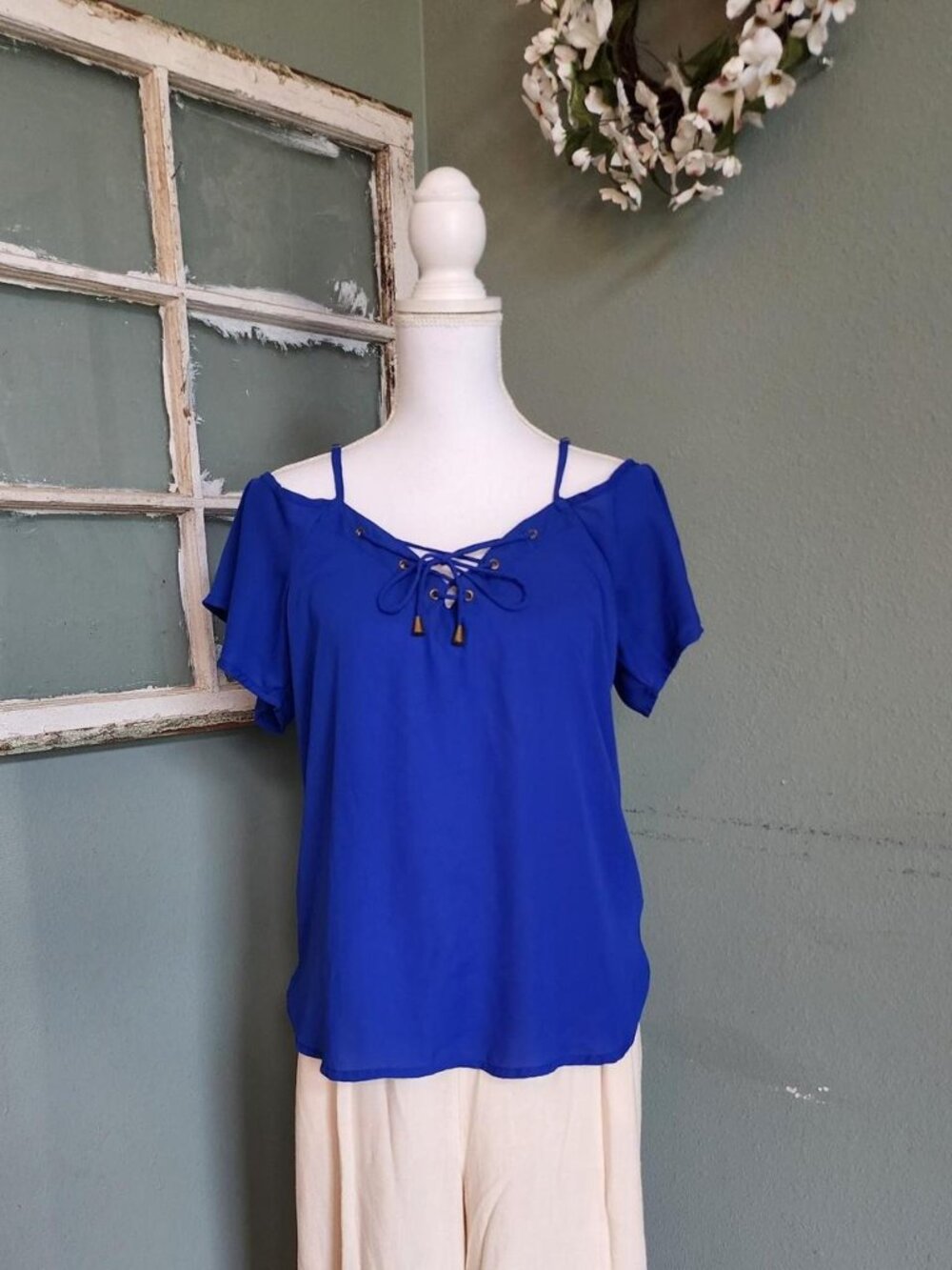 Women's Blouse Royal Blue Cold Shoulder/ Off the shoulder blouse Size M